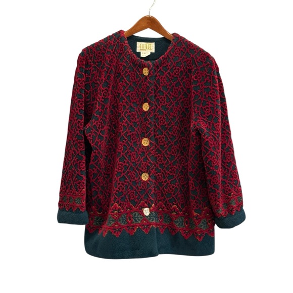 Duffel Outdoor Vintage Sweater Large Gold Buttons Cottagecore Knit Tapestry - Picture 3 of 7